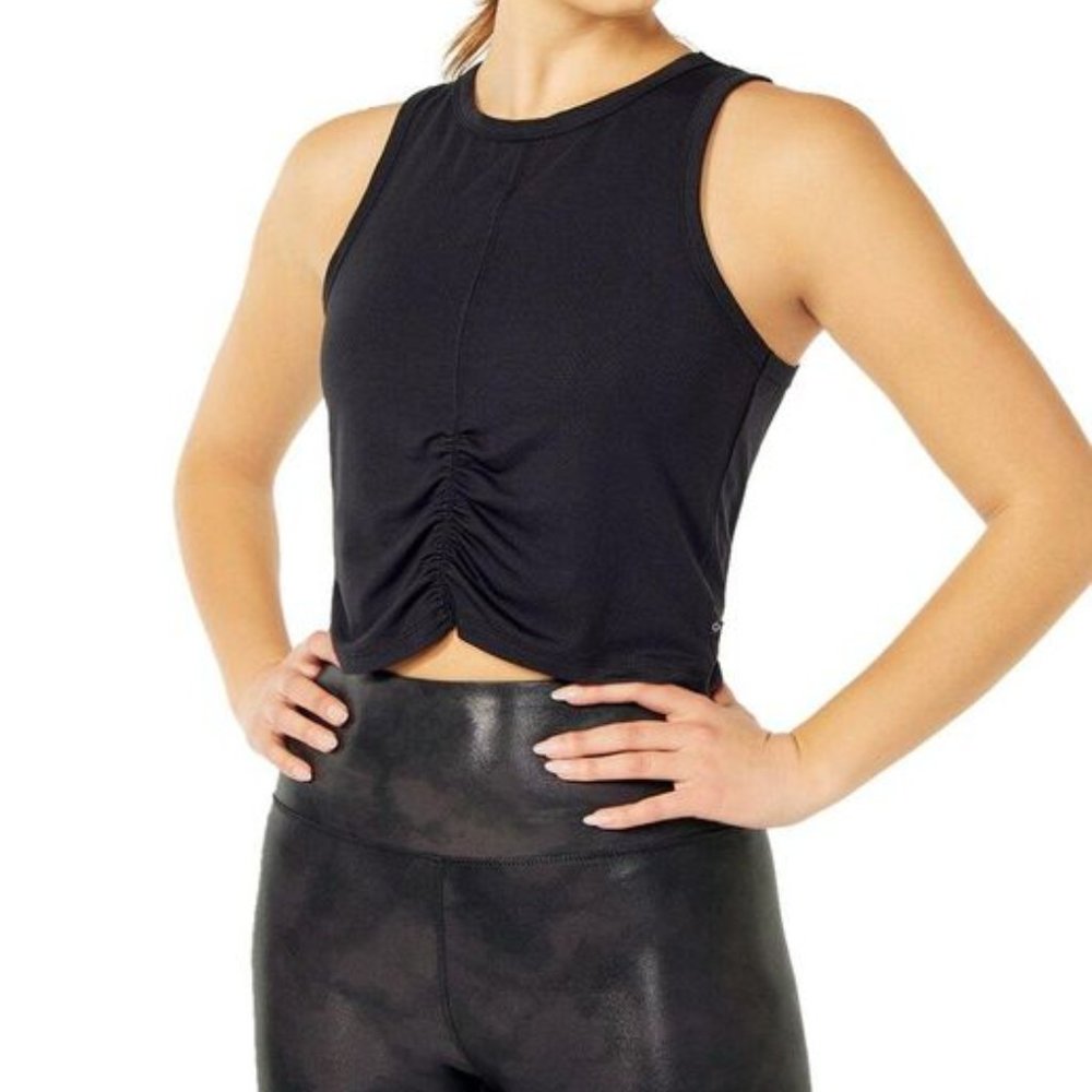 Cycle House by Marika Rouched Cropped Tank Top Black Womens US XL NWT